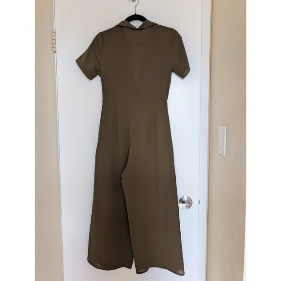 Everly Olive Green Cropped Jumpsuit - Picture 4 of 9